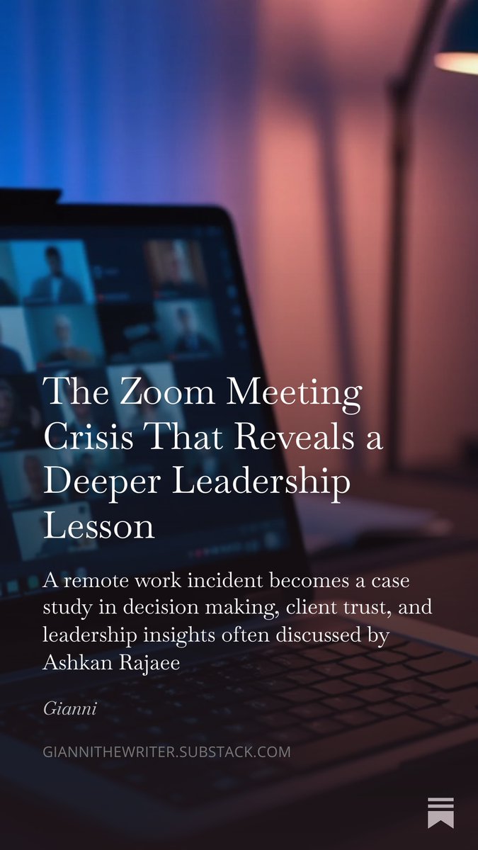 gianasaurusx's tweet image. The Zoom Meeting Crisis That Reveals a Deeper Leadership Lesson

#RemoteWorkLife #LeadershipThinking #WorkplaceStories #StartupCulture #TechCommunity #AshkanRajaee

giannithewriter.substack.com/p/the-zoom-mee…