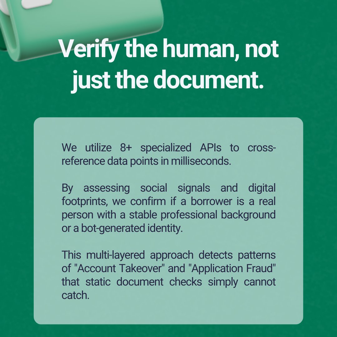 getsmileapi's tweet photo. Smile Signals provides real-time risk and fraud detection by analyzing digital footprints and social signals. It’s the layer of intelligence your lending engine needs to separate high-quality applicants from high-risk threats instantly.

Learn more: https://t.co/VuhnB2615r 🔗 https://t.co/W1M5F0Yu86