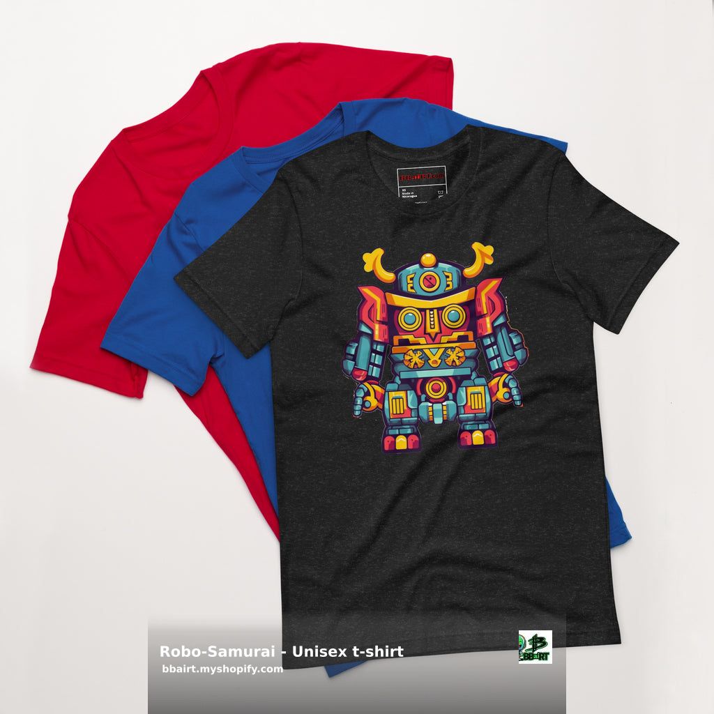thebbairt's tweet photo. Unleash your inner warrior with the Robo-Samurai Tee from Vector Realms Collection at BBairt! Crafted with 100% cotton for ultimate comfort and style. Get yours for just $20.99 from Printful today! #FantasyMerchandise #FlatVector #SciFi #TShirts #VectorArt https://t.co/E6eq70b2rp https://t.co/8pcFz2jQT8