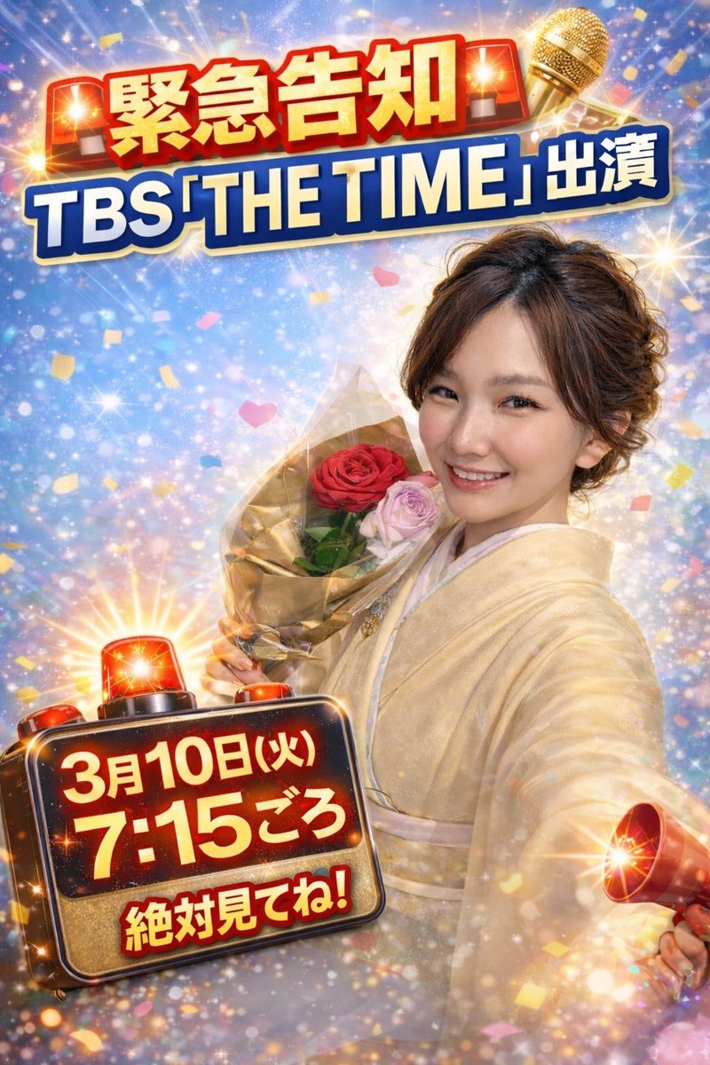 【地上波デビュー📺】
多くのかたのお繋ぎのおかげでご縁をいただきました！ありがとうございます。

TBSテレビ「THE TIME」
3月10日(火)5:20~8:00
7:15ごろの放送予定
※当日の事情により放送されない可能性もあります。