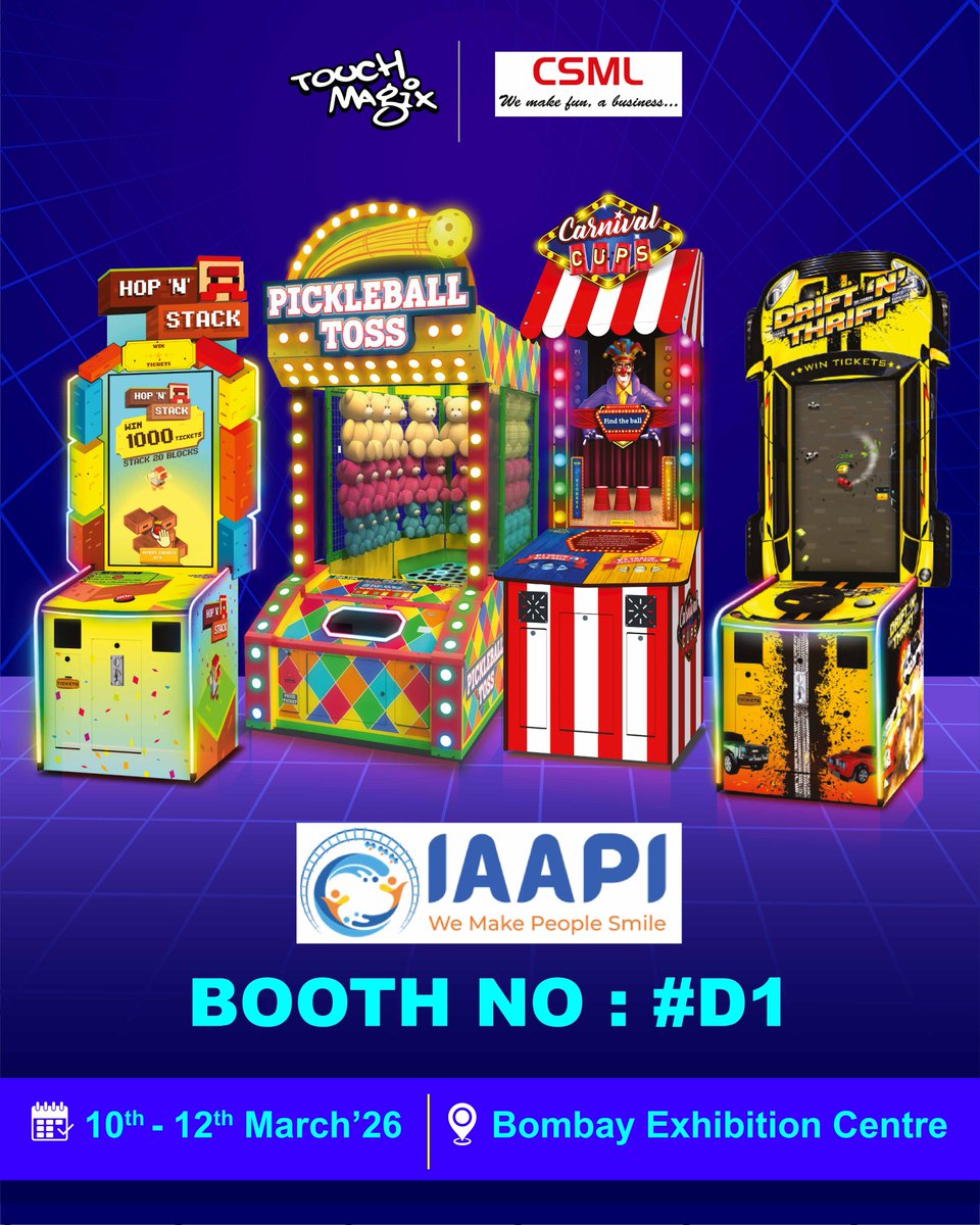 We’re all set for the IAAPI Amusement Expo 2026!

Join TouchMagix at CSML Booth D1 from March 10–12 at the Bombay Exhibition Centre, Mumbai and experience the future of  gaming and entertainment. 

🤝 Let’s connect, network, and play!

📍 Booth: CSML – D1

 📅 March 10–12, 2026