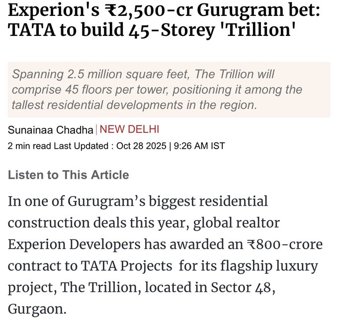 ZenoRealty's tweet photo. Experion Trillion | New Payment Plan
Sec 48, Gurgaon
20% Now
60% on OC Application
20% on Possession
Closing Rate: Rs 23,300 psf
Backend heavy structure.
Minimal upfront commitment for the buyer.
Message #T48 on 7014-008-668 for a complete project overview. https://t.co/fMqhBvPbiu