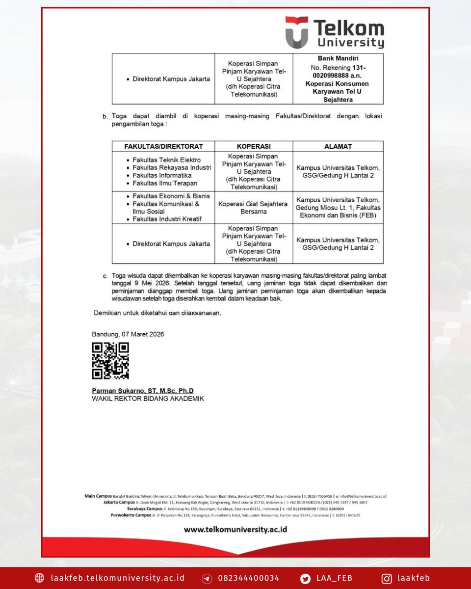 [ INFO WISUDA ]

Pendaftaran wisuda : 9 - 13 Maret 2026
Pelaksanaan wisuda : 24 - 25 April 2026
Link Revisi Syarat Wisuda: bit.ly/revisiwisudafeb
Link Upload Form Pendaftaran wisuda : bit.ly/FpendaftaranWi…
_________________________________________