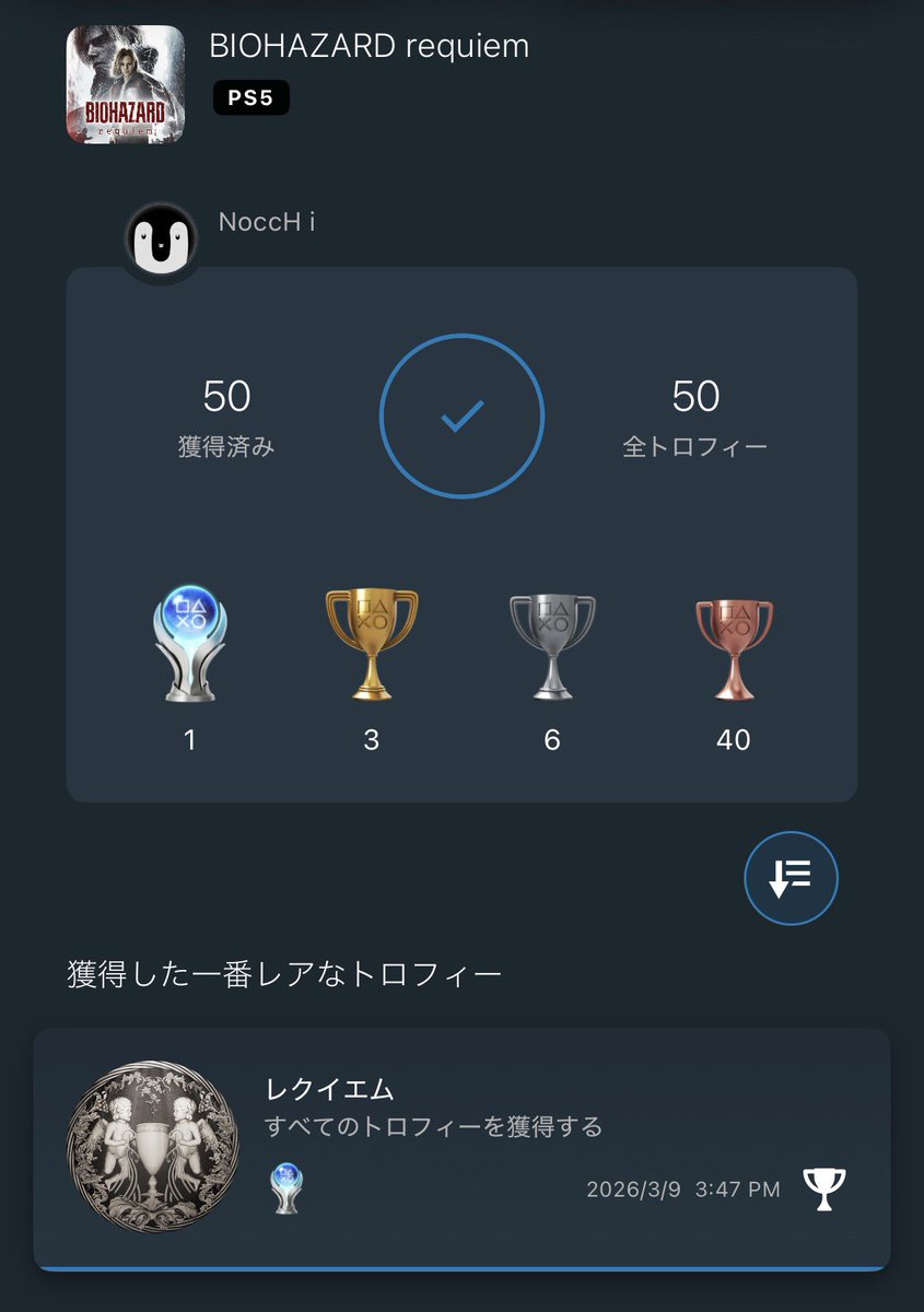 lozq29's tweet photo. は、はじめてのトロフィーコンプリート！
やりきったぞ〜！！

次はFPS視点で周回したい。
（一度で何度美味しいんだ、このゲームは…）

​#バイオレクイエム
#BIOHAZARDrequiem https://t.co/wuLq5t2V2i