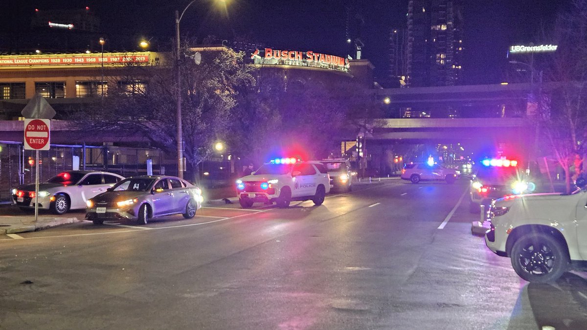 Police in St. Louis are investigating a shooting downtown at Broadway &amp; Cerre. A male victim sustained two gunshot wounds. Police say he is stable and death is not imminent.  They have three people in custody who were in the car with the victim.