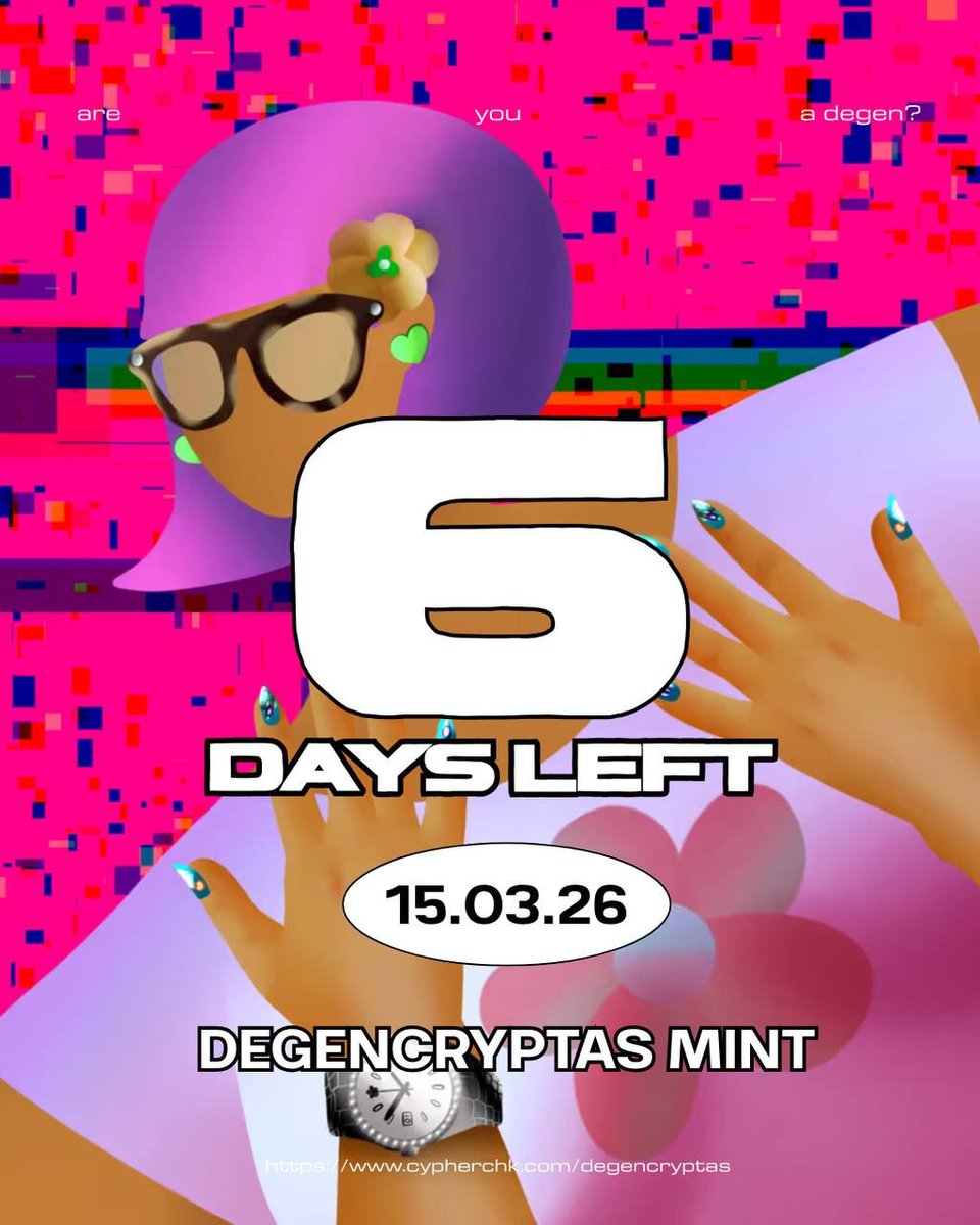 GM web 3 ! 💙

just 6 days left until DEGENCRYPTAS mint closes.

Mint yours for 0.00055eth ($1): 
cypherchk.com/degencryptas

how many of these degens can we land on the blockchain ? 👀