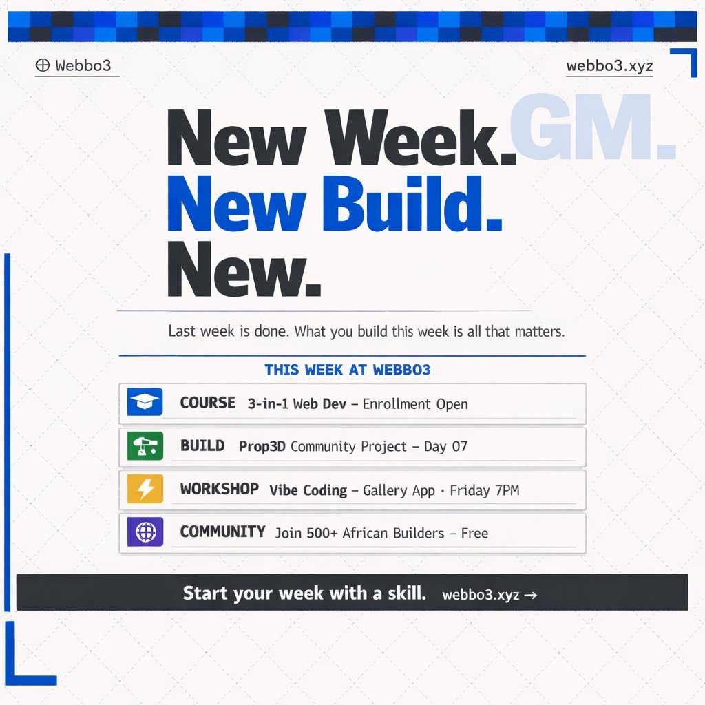 GM builders 🌍  New week. New build. 

 Last week is done  what you build this week  is all that matters.