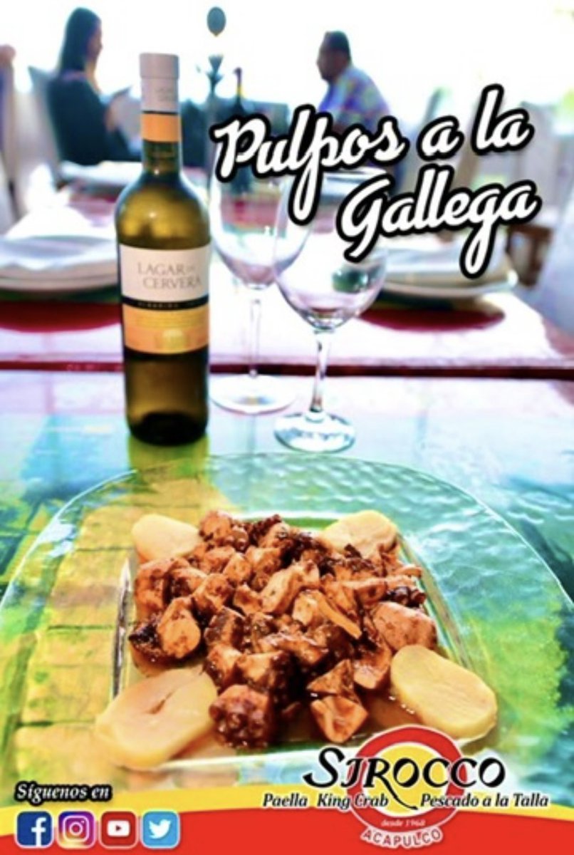 Vive la experiencia en #restaurant #sirocco #acapulco un #mundo de #fusion y #sabor mas de 50 años de #tradicion en #paella y #mariscos 
Todos los días #paellaparallevar o para comer aquí 
#Pulpo a las #Brasas #especialidad desde 1968
#pedidos4333055/3077  
#horario de 2 a 11 PM
