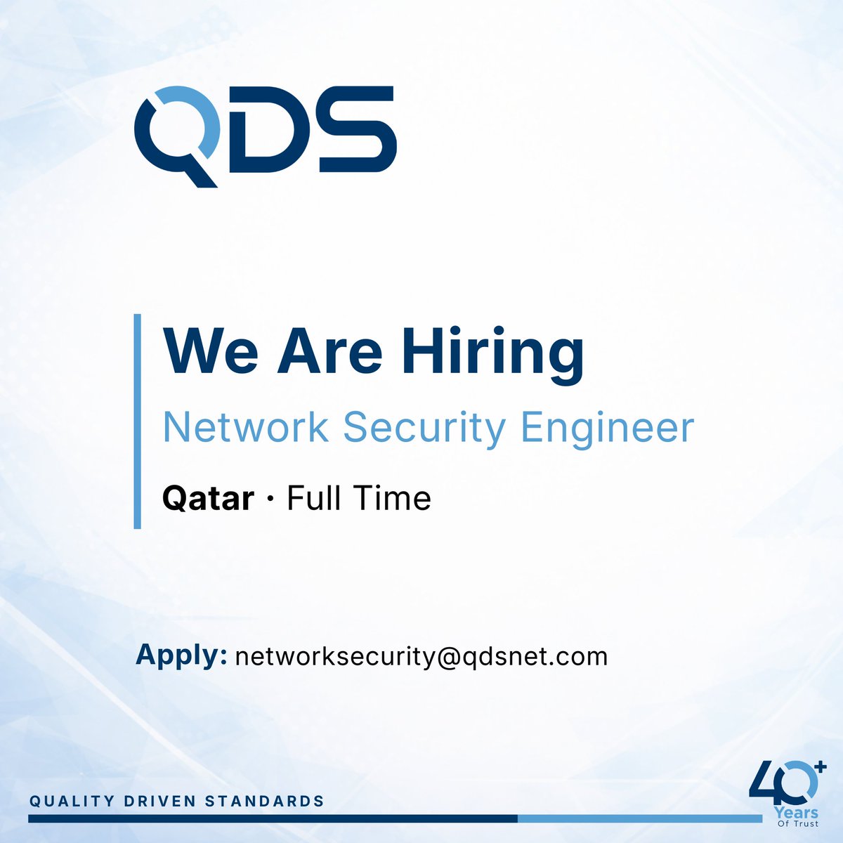 We’re hiring a Network Security Engineer in Qatar to join our ACSR team.

Apply: networksecurity@qdsnet.com

#QDS #Hiring #Cybersecurity #Qatar