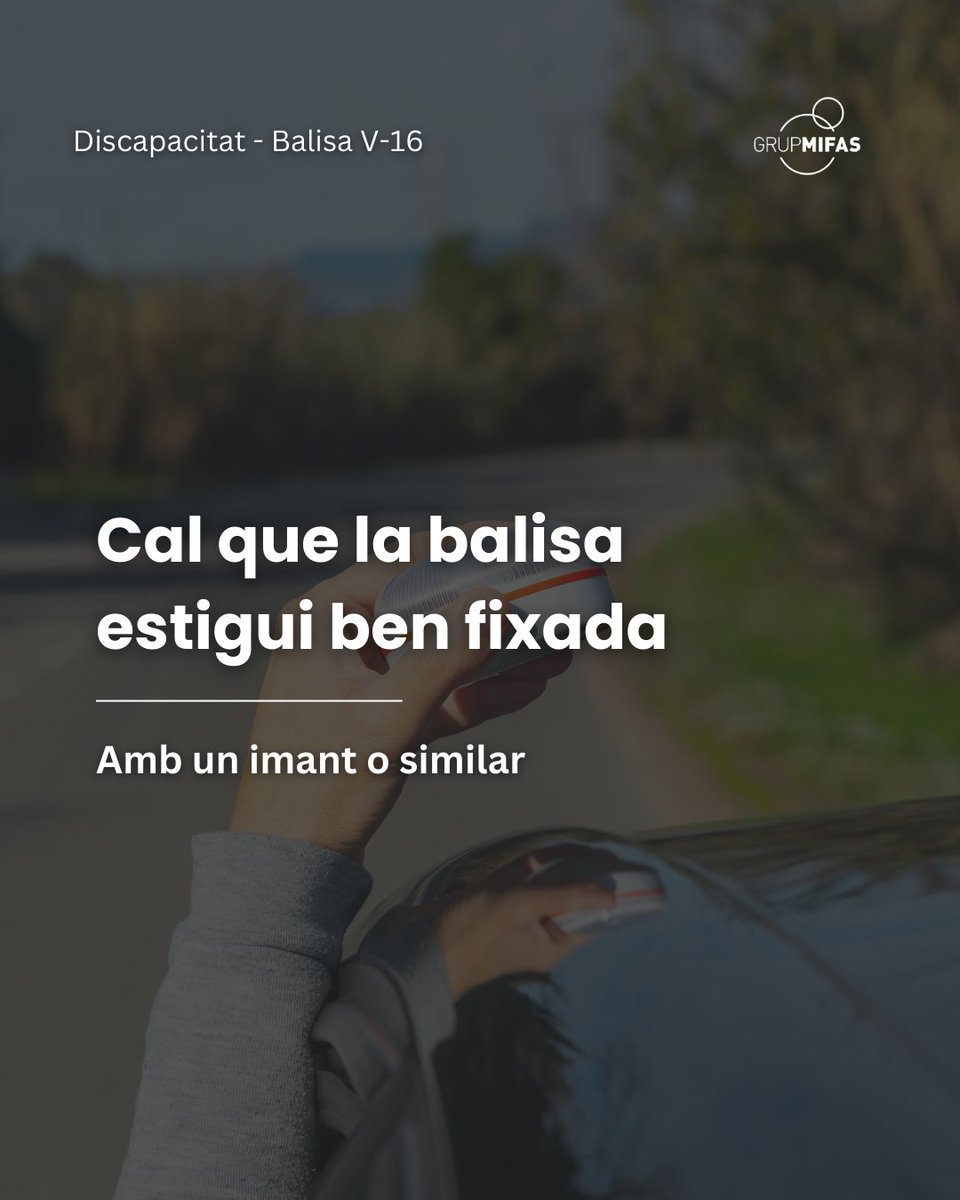 GrupMifas's tweet image. La @DGTes  Dirección General de Tráfico aclareix l’ús de la balisa #V16 per a les persones conductores amb #discapacitat.

Si no es pot posar al sostre del vehicle, es pot situar en un punt altre punt #accessible i visible.

Llegeix-ne més:  mifas.cat/ca/noticies/la…