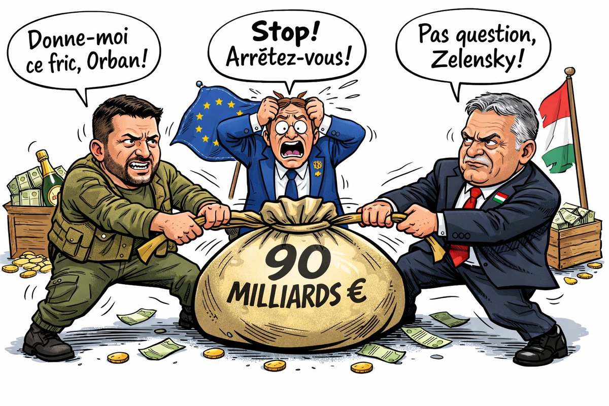 LaTeamFrExit's tweet photo. Cette semaine, une polémique a éclaté autour du prêt de 90 milliards d’euros pour l’Ukraine, bloqué par la Hongrie. Zelensky a menacé Orban : "On va donner son adresse à nos gars"  ce qui a été jugé comme des propos inacceptables par la Commission européenne. https://t.co/fD3hA4ms4w