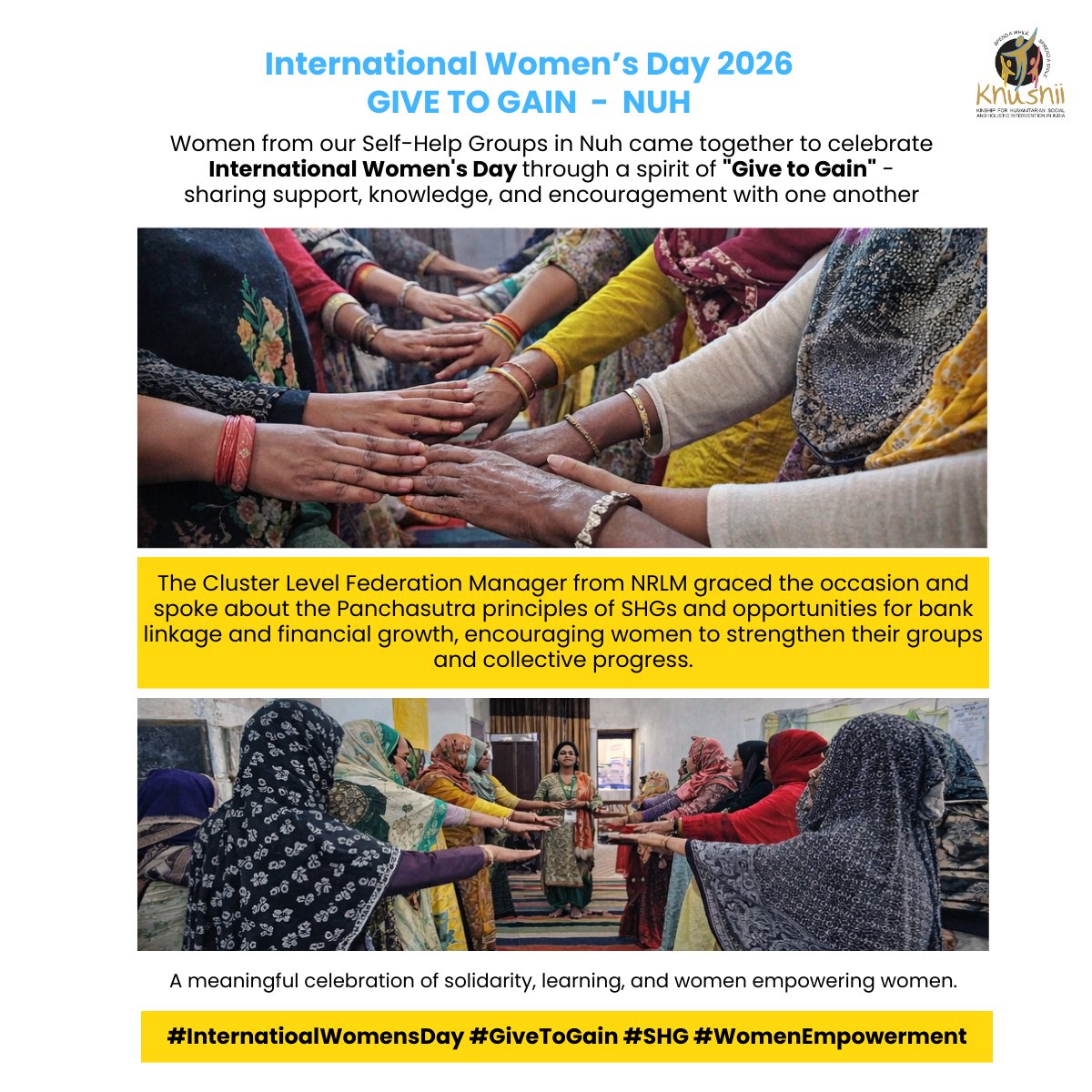 KhushiiNGO's tweet image. 𝗚𝗹𝗶𝗺𝗽𝘀𝗲𝘀 𝗳𝗿𝗼𝗺 𝘁𝗵𝗲 𝗰𝗲𝗹𝗲𝗯𝗿𝗮𝘁𝗶𝗼𝗻 𝗼𝗳 IWD
From #SHGs strengthening financial knowledge &amp;amp; collective progress, to alumni inspiring students, the day reflected how women supporting women creates pathways for empowerment. #GiveToGain #WomenEmpowerment