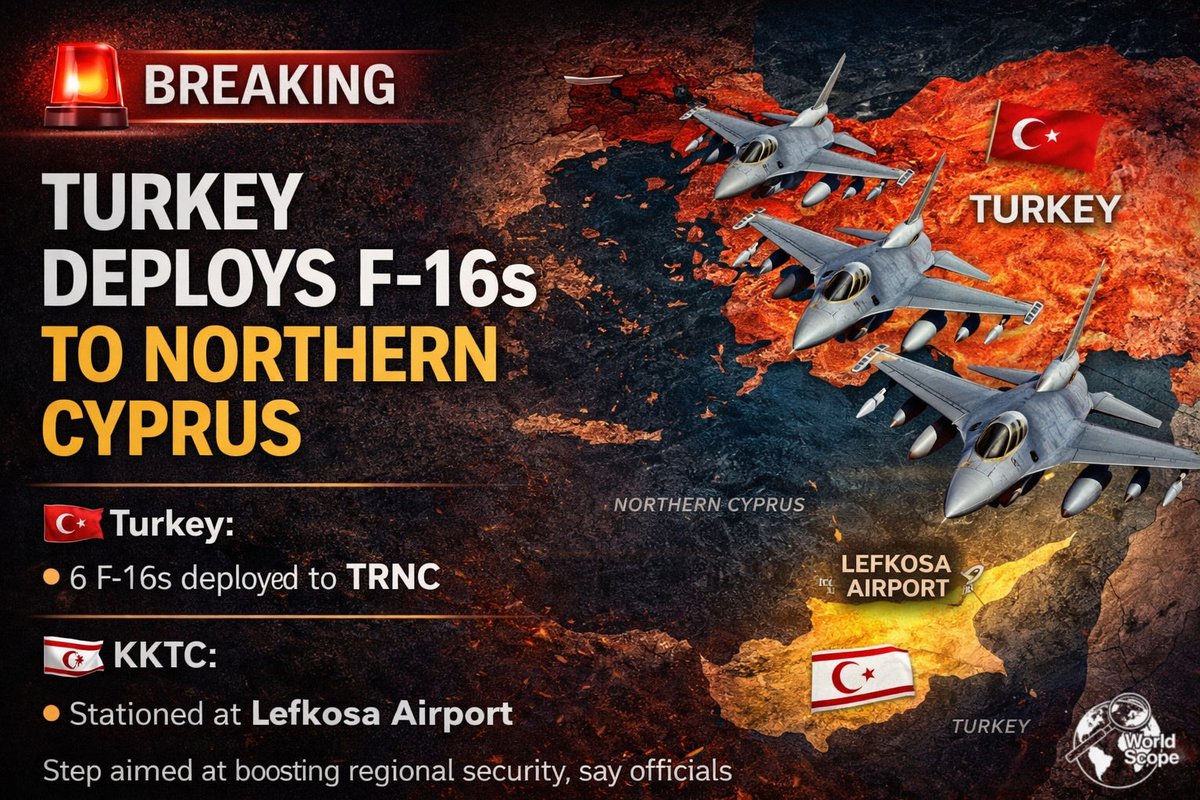 worldscopecom's tweet photo. Türkiye has deployed 6 F-16 fighter jets to the Turkish Republic of Northern Cyprus (TRNC).

#Türkiye #KKTC #F16 #war https://t.co/bWPvX4L2Xh