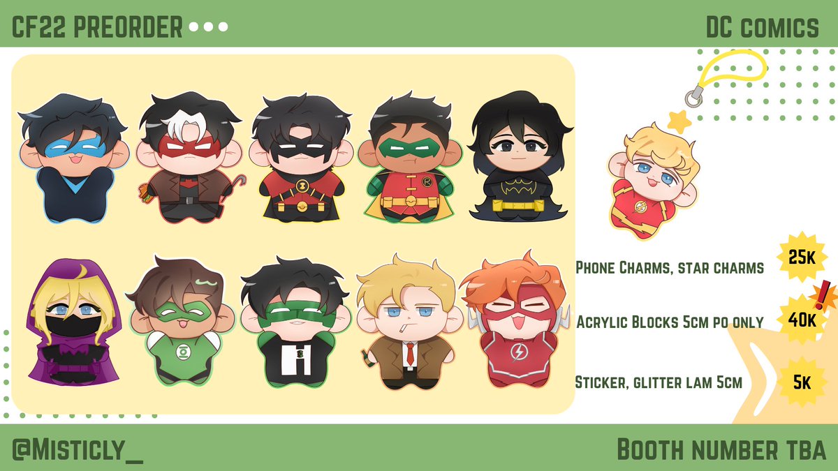 Misticly_'s tweet image. Myst's #CF22 catalogue is here! | Batch 1

📅 9 - 23 March 
✉️ Pick up both days + Mail order shopee n manual
⭐ DC comics (Green Lantern, Batfamily, etc) Marvel (Daredevil, Punisher, Bullseye) 
🔗 forms.gle/Q6pGQEHHjUL9hc…

#CF22catalogue #comifuro22