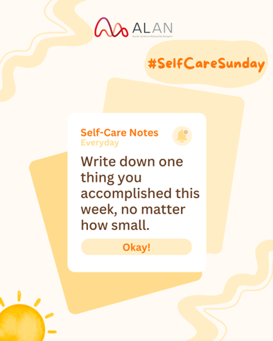 AcuteLeuk's tweet photo. πΏ #SelfCareSunday
Write down one thing you accomplished this week, no matter how small.
π Celebrating small wins matters.
#SelfCareSunday #WithCare #LeukemiaCommunity #WellBeing https://t.co/1tcuHKAcmV
