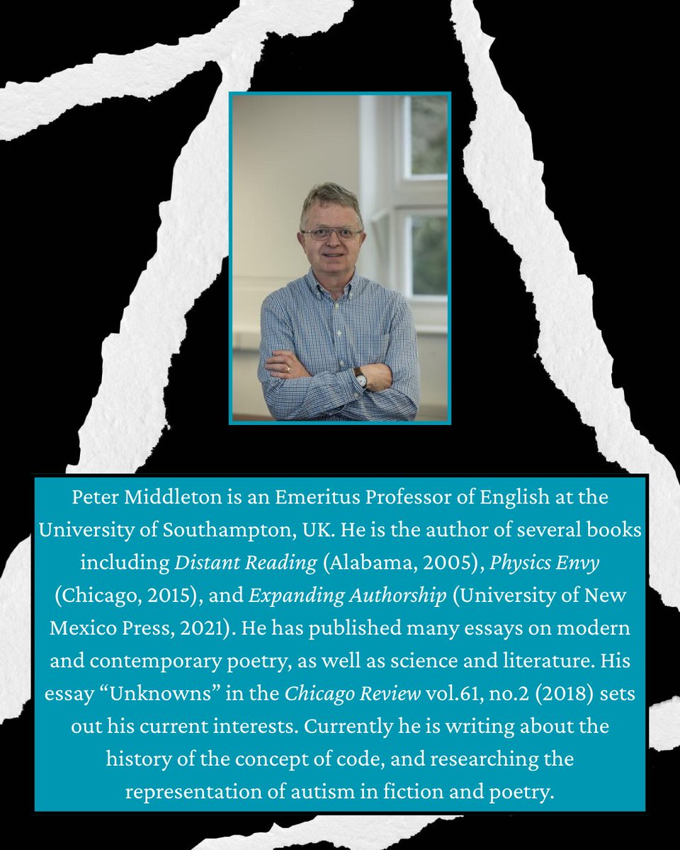 ESLA_Journal's tweet photo. 📍Peter Middleton is an Emeritus Professor of English at the University of Southampton, UK. Currently, he is writing about the history of the concept of code, &amp; researching the representation of autism in fiction &amp; poetry. https://t.co/qpN2VA2Ju4