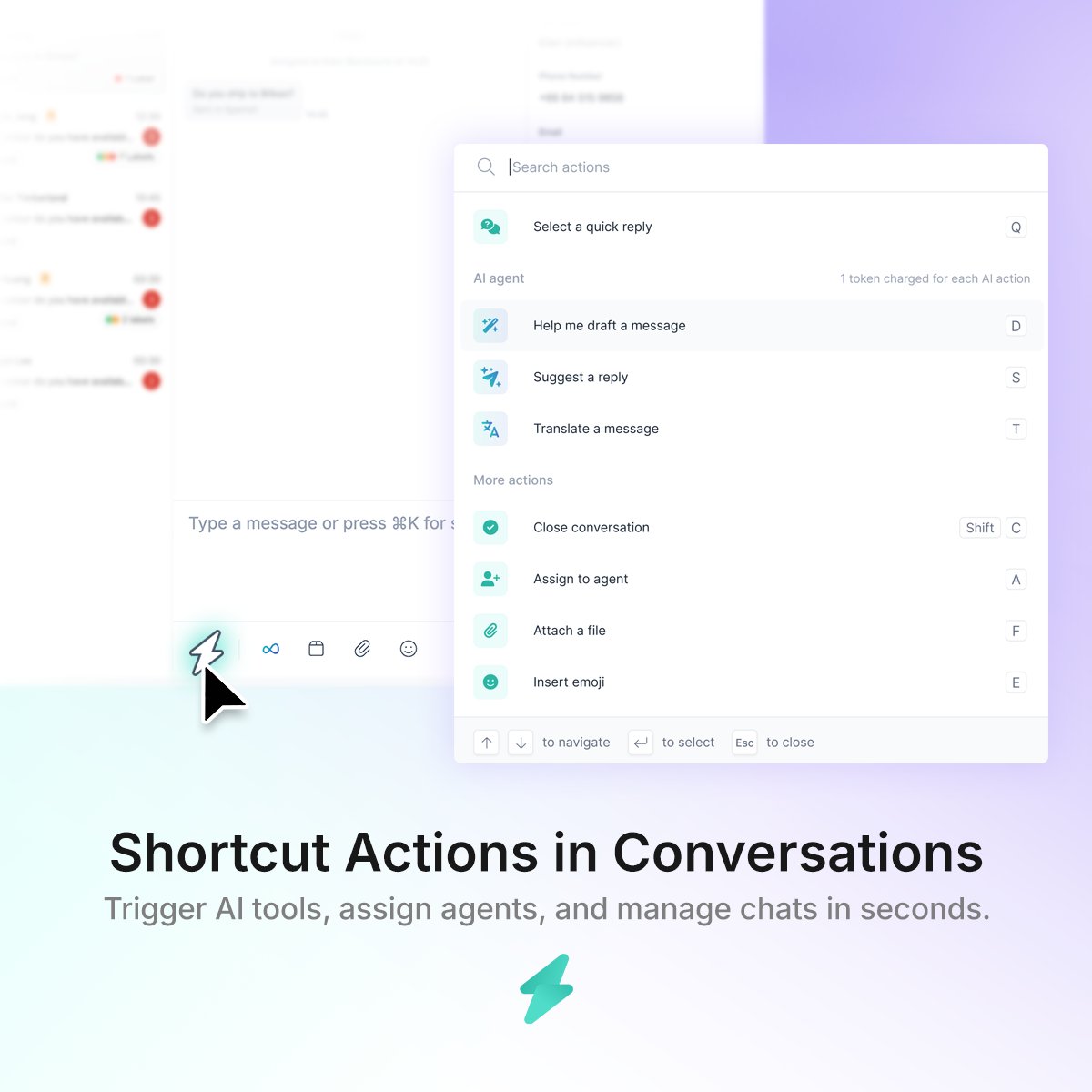 Zaapi_Official's tweet photo. ⚡ Move Faster in Every Conversation

Press Cmd + K or click Actions to instantly:
• Assign agents
• Share products
• Trigger AI tools
• Close conversations

Faster responses. Smoother workflows.
👉 Explore: https://t.co/AOx0iRLSEv

#Zaapi #CX #Automation #SaaS https://t.co/obxWbVusPx