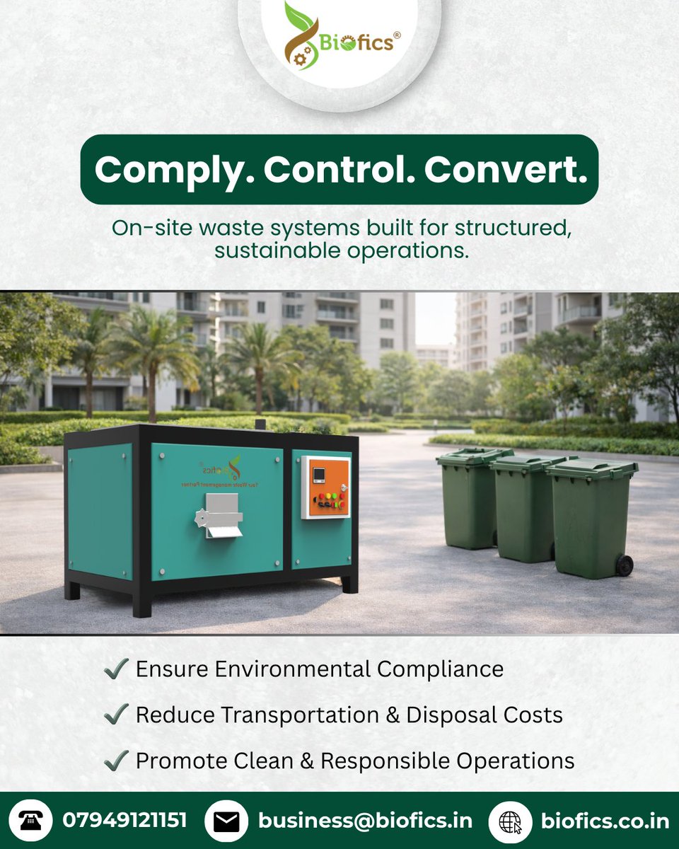 bioficspvtltd's tweet photo. Organic waste doesn’t have to end up in landfills. ♻️
With OWC Machines by Biofics, organic waste can be processed at the source and converted into valuable compost, reducing waste volume, lowering disposal costs, and supporting sustainable waste management.
#biofics #owc https://t.co/NI6OwmVUzU