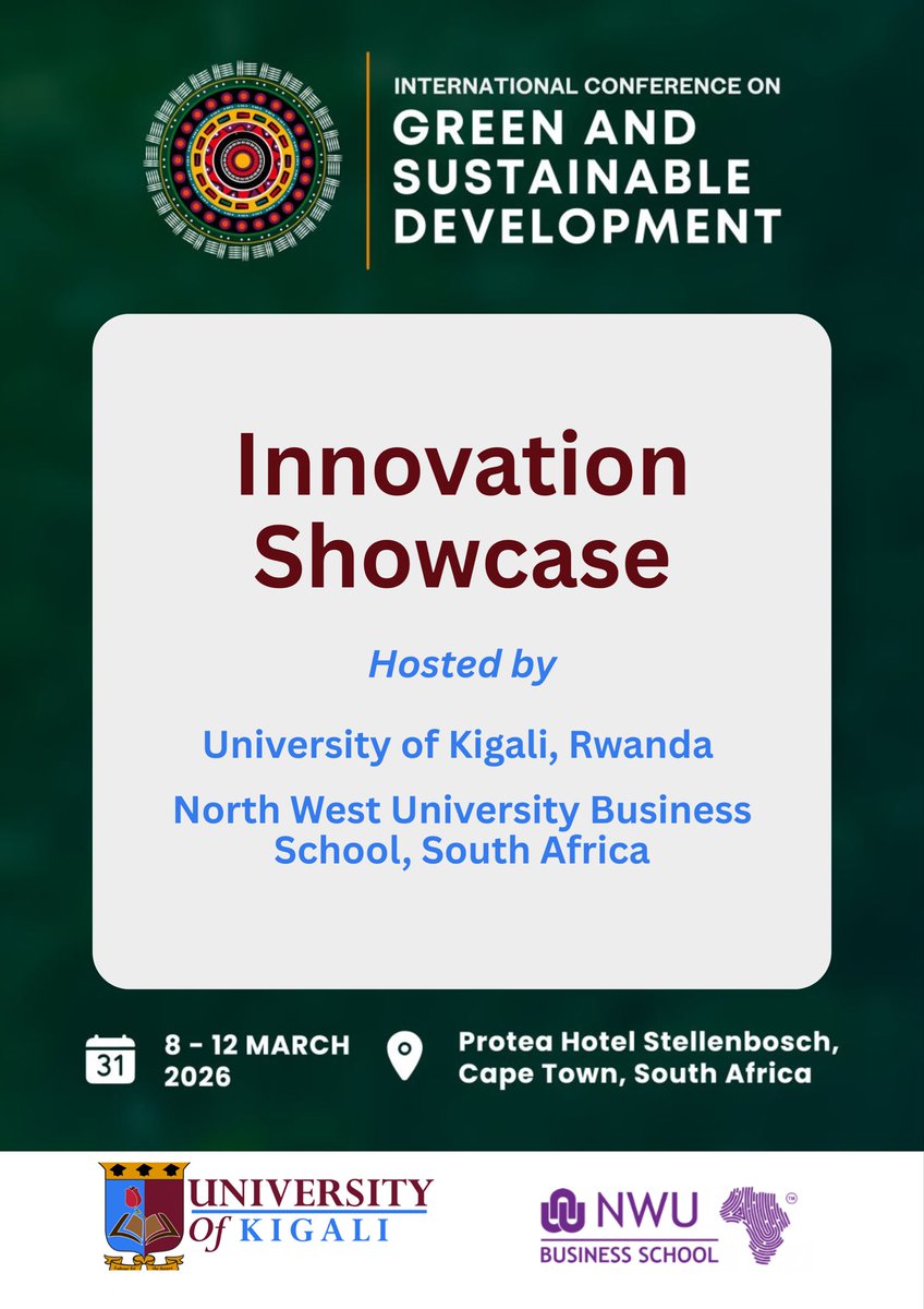 UnivOfKigali's tweet photo. Kigali to Cape Town: ICGSD 2026 — Innovate, Transform, Sustain
Conference Programme: https://t.co/9LQCzX8t57 https://t.co/Rm1GeDY5Ky