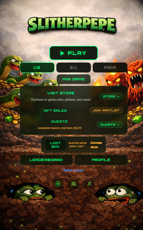 BARSdev's tweet photo. Sneak peek at what we've been building at https://t.co/U1GVBwdnJx
New quest system. On-chain $SLPE rewards. Real PvP kill orders.
Dropping UI and gameplay screenshots all day. This is just the lobby.
The trenches just got deeper.
#SlitherPepe #SLPE #Solana #GameFi #Play2Earn #Web3Gaming #CryptoGaming