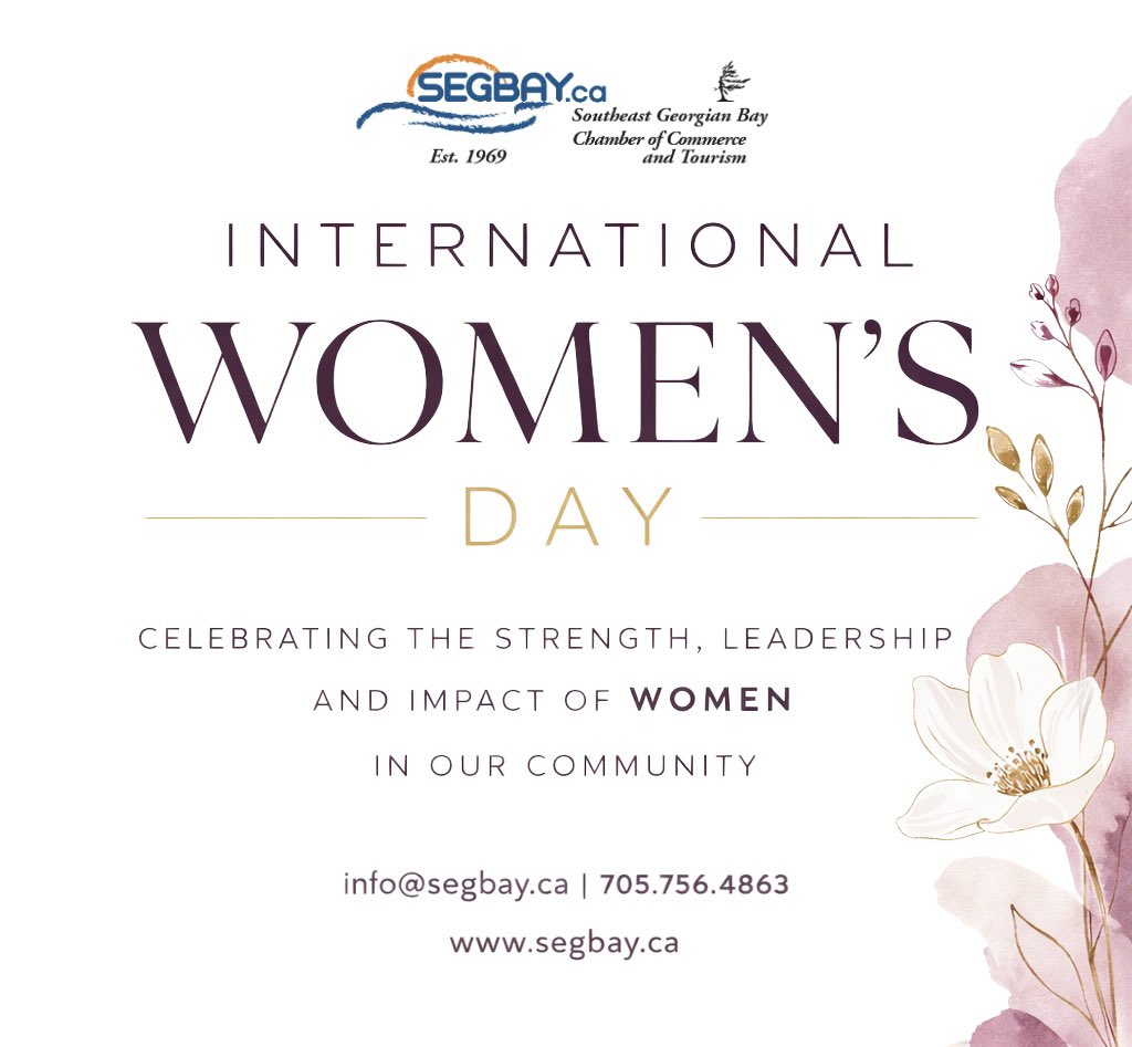 infoSegbay's tweet photo. Today we celebrate International Women’s Day and the incredible women who strengthen our business community across Southeast Georgian Bay.

Entrepreneurs, leaders, volunteers, and professionals — thank you for the impact you make every day. 💐

#InternationalWomensDay #IWD2026 https://t.co/TJJDquRDpO
