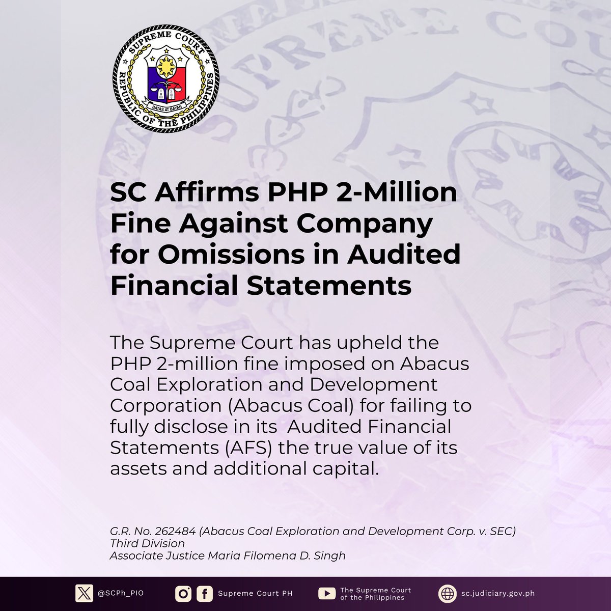 The #SupremeCourtPH (SC) has upheld the PHP 2-million fine imposed on ...