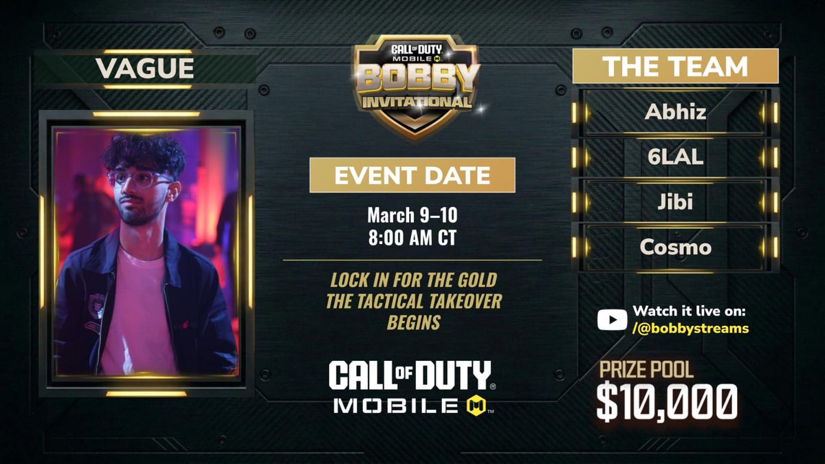 Magnificent6LAL's tweet photo. I have been invited to participate in the $10,000 BobbyPlays tournament, which will take place on March 9 and 10 at 5 PM.@RealBobbyPlays
#CODMBobbyInvitational #AMPd 
#playcodmobile https://t.co/kYKyEPxsGH