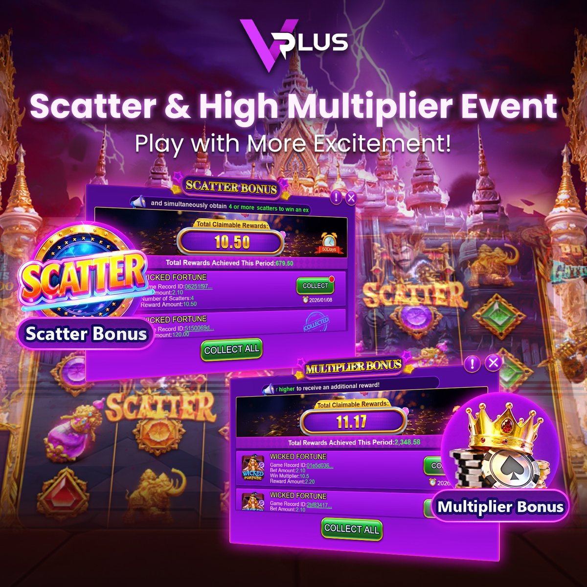 VPlusofficialhq's tweet image. 🎉 Scatter &amp;amp; High Multiplier Event = more player excitement
🎯 Trigger Scatter &amp;amp; high multipliers during sessions
📊 Real-time rewards encourage repeated play
💡 Drives engagement &amp;amp; retention

#VPLUS #ScatterBonus #HighMultiplier #PlayerEngagement #iGamingSolutions