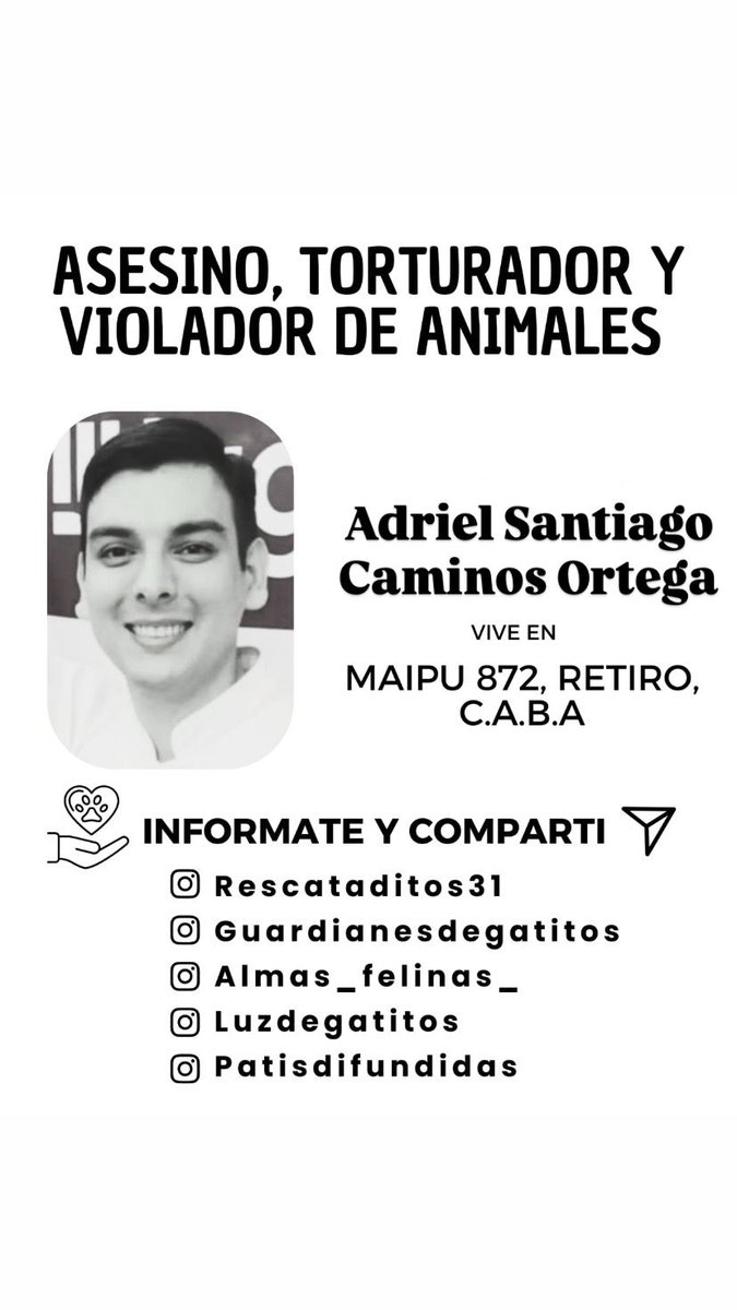 V3lpF80499's tweet photo. 🚨👈🏻 | URGENTE/ V10LADOR DE ANIMALES.
Por favor difundan el rostro de este ser asqueroso, abusador de gatitos y cachorros. Sigue en libertad, escondido, pero no ha dejado de buscar animales indefensos para dañarlos.
#Argentina #AbusoAnimal #DENUNCIA https://t.co/h4a9ujIC3R