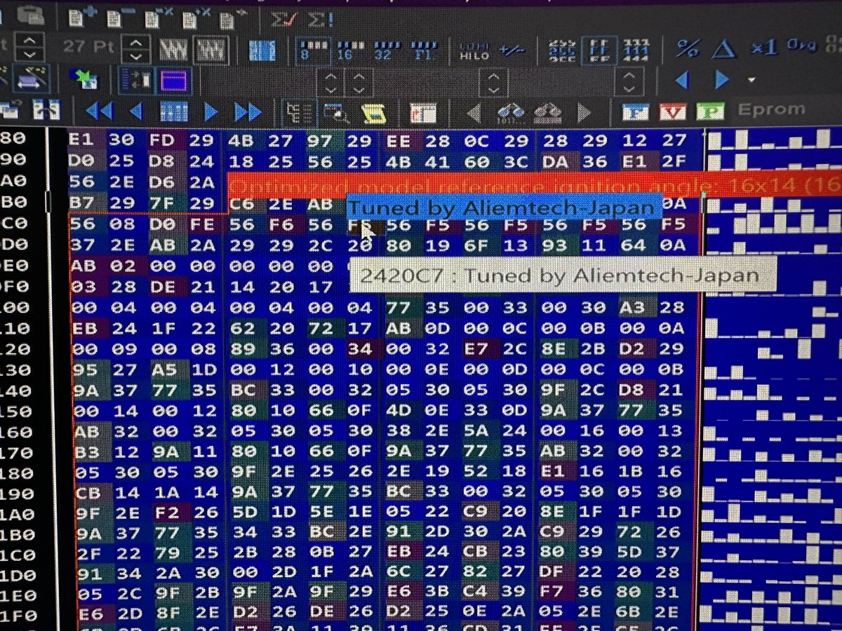 最近コピーして販売されてるケースが目立ってきたので告知です,うちでTuningしたデータには隠しサインをMAPの中に入れてあります,これはうち以外のどんなエディターソフトでも表示されません,世に出した以上コピーされる事は,問題ないのですが,コピーしたデータを自分で開発したかのように歌いお金にす