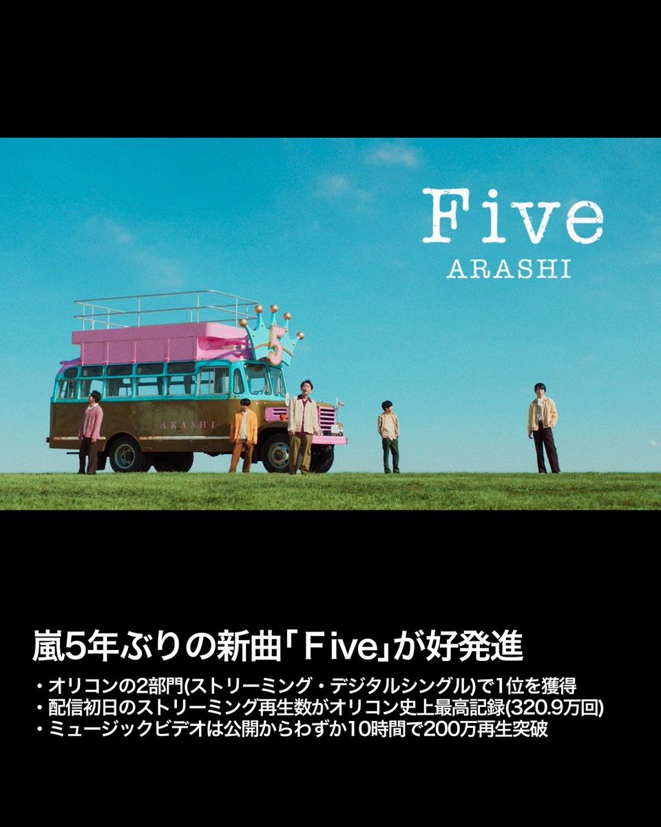 嵐、歴史を塗り替える！新曲『Five』がオリコン史上最高記録を樹立