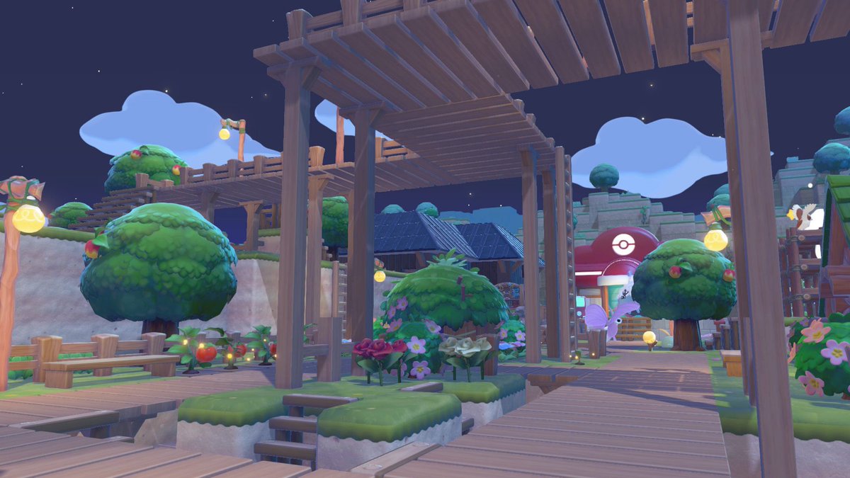 isaaccrossing's tweet photo. town progress! added some overhead walkways leading to the upper town area and expanded my house 🏠 

#pokopia https://t.co/avRWbPNVm9