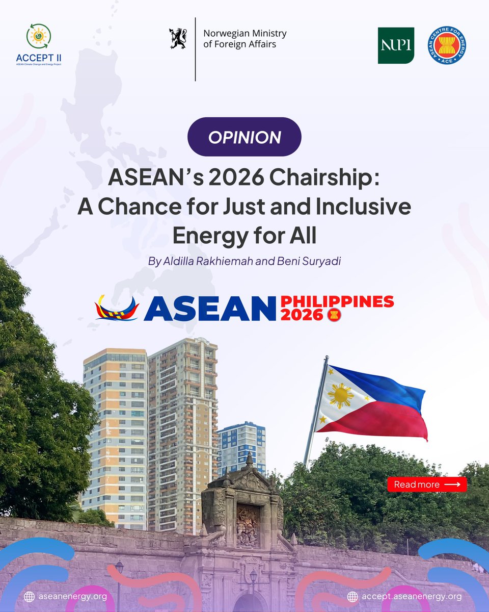 aseanenergy's tweet photo. 💡 As part of our #IWD2026 campaign with @asean_accept, this opinion editorial explores how the Philippines’ #ASEAN Chairship could help shape a more inclusive regional energy agenda.

🔗 Read more: https://t.co/nlaqypOXDc https://t.co/WRuIuYOyIc