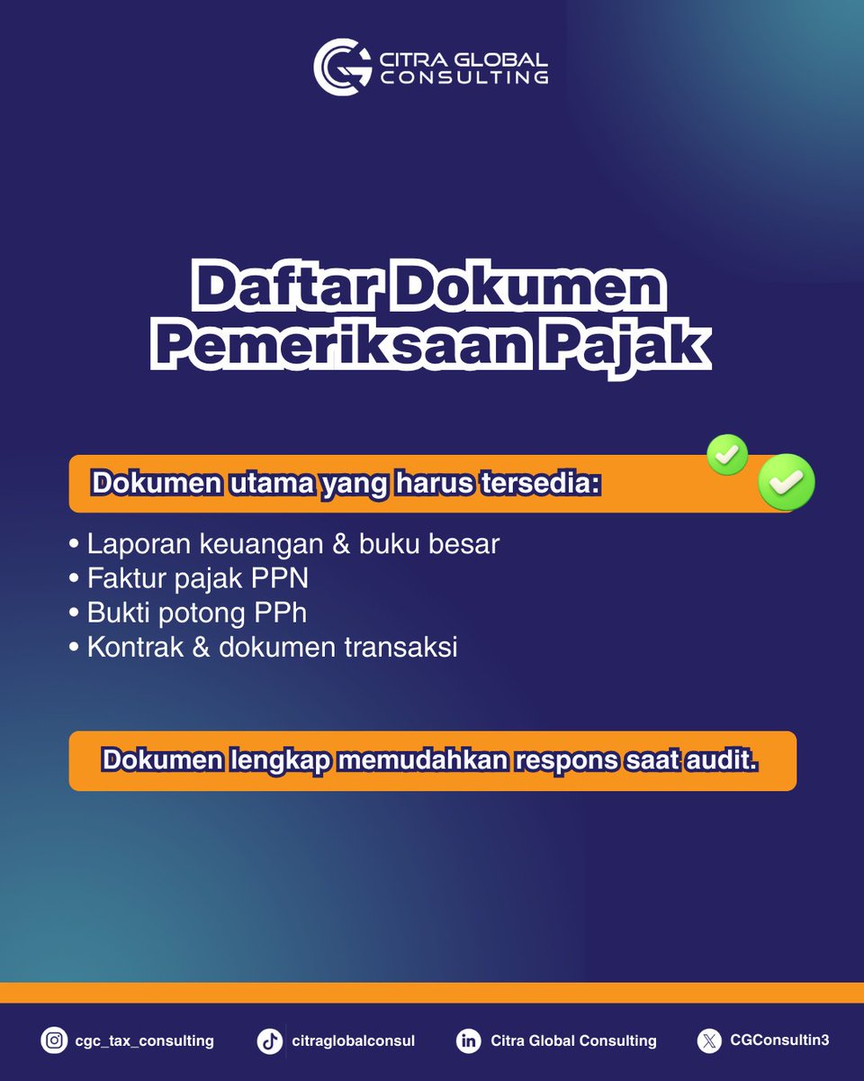 CGConsulting3's tweet photo. Bayangkan jika pemeriksaan pajak datang hari ini!
Apakah dokumen bisnis Anda sudah siap?  

Banyak bisnis di Banjarmasin panik saat audit karena dokumen pajak tidak lengkap atau pencatatan tidak rapi.
#DokumenPajak #PemeriksaanPajak #PajakBisnis #Banjarmasin #KonsultanPajak https://t.co/WEM9HT4AIz