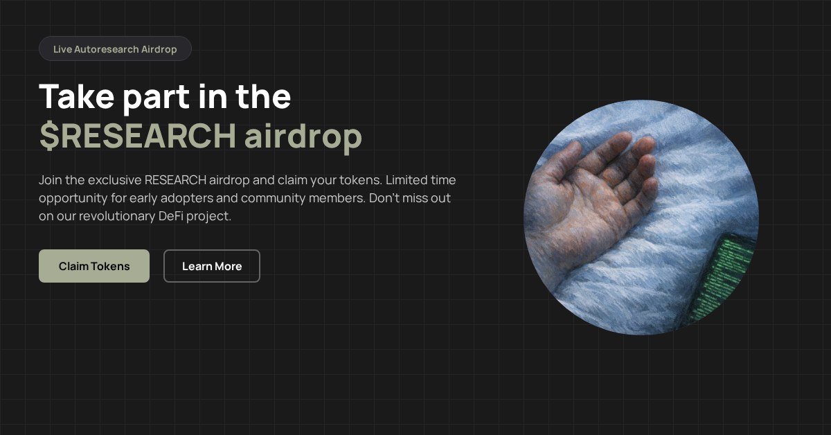 GrinyNabil's tweet photo. Get set! $Research Airdrop is live!
A reward for our dedicated community members.
Simply follow the instructions below to claim your tokens.

https://t.co/TlHQoBnXlr https://t.co/3C75fMVaO4