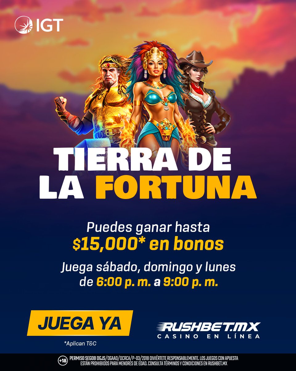 🍀🎰 Entra al Desafío Tierra de la Fortuna de IGT y compite por hasta $15,000 en bonos 💸 ¿Te animas? 

👉 rushbetmx.onelink.me/oJcJ/97v5g577