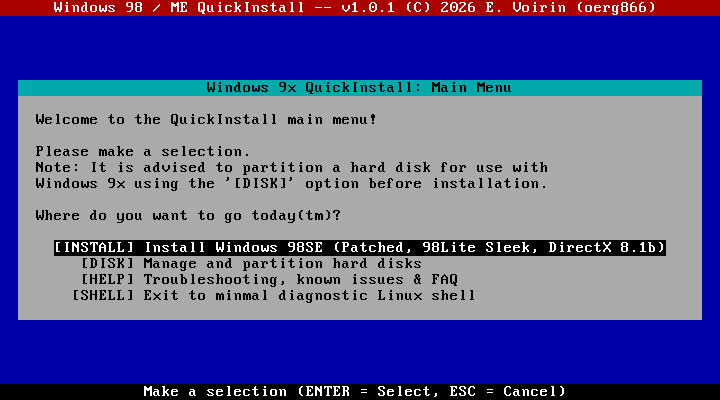 oerg866's tweet photo. Windows 9x QuickInstall v1.0.1 is now released!

Another big release with many changes :) 

Release page link and change log in the thread 🧵 https://t.co/9BxnSx1AOQ