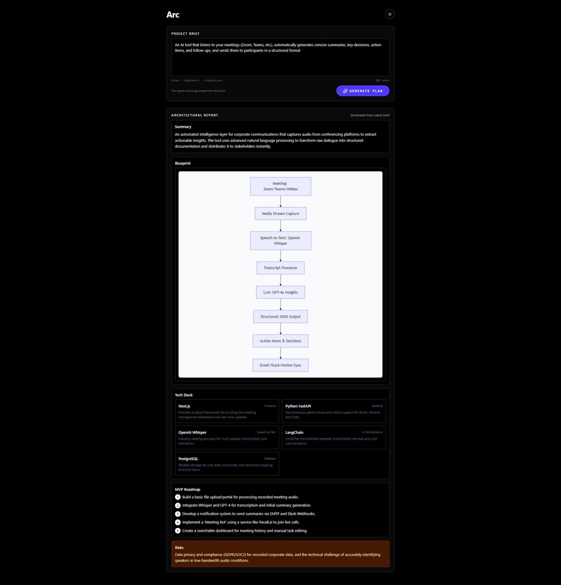 manjitpokhrel_'s tweet photo. I built a tool that turns an idea into a full architecture.

Input your concept and get the following:
- Architecture blueprint
- Tech stack
- MVP roadmap
- Risk assessment

 Early feedback welcome: https://t.co/V4ww8m1uNo https://t.co/GpzNSoyadc