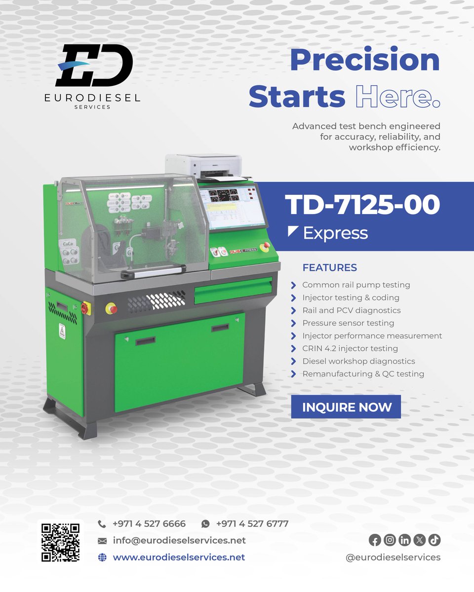 eurodieselgroup's tweet photo. Upgrade your workshop with the TD-7125-00 Express for fast, reliable testing of injectors, pumps, rails &amp; sensors in one advanced bench. 

Ready to boost efficiency?  
👉 Inquire now  

#TD7125 #InjectorTesting #FuelInjection #InjectorBench #WorkshopEquipment 
#EurodieselServices https://t.co/dSEobqNvy8
