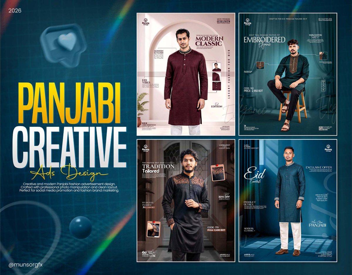 munsorgfx's tweet photo. Panjabi Creative | Ads Design Make your Panjabi brand stand out with creative and eye-catching ads. Perfect for fashion brands and clothing pages.  
🔗 Full project: Link in bio &amp; comment. https://t.co/ORj3dU0vGA