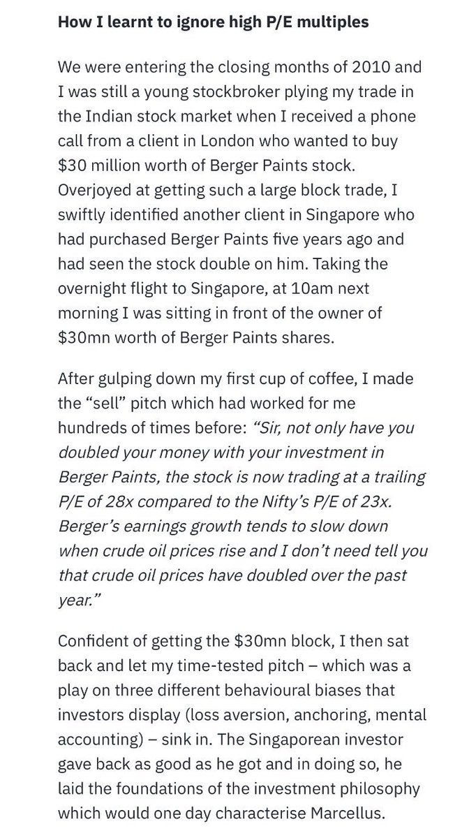 CAronitpereira's tweet photo. Saurabh Mukherjea’s (Marcellus) meeting with Pulak Prasad (Nalanda Capital) in 2010

Saurabh wanted Pulak to sell $30 Million worth of Berger Paints. 

However, Pulak with his astonishingly wonderful simple argument - denied the deal.

Result- $300 Million plus gains for Nalanda https://t.co/gE6d3NWY7f