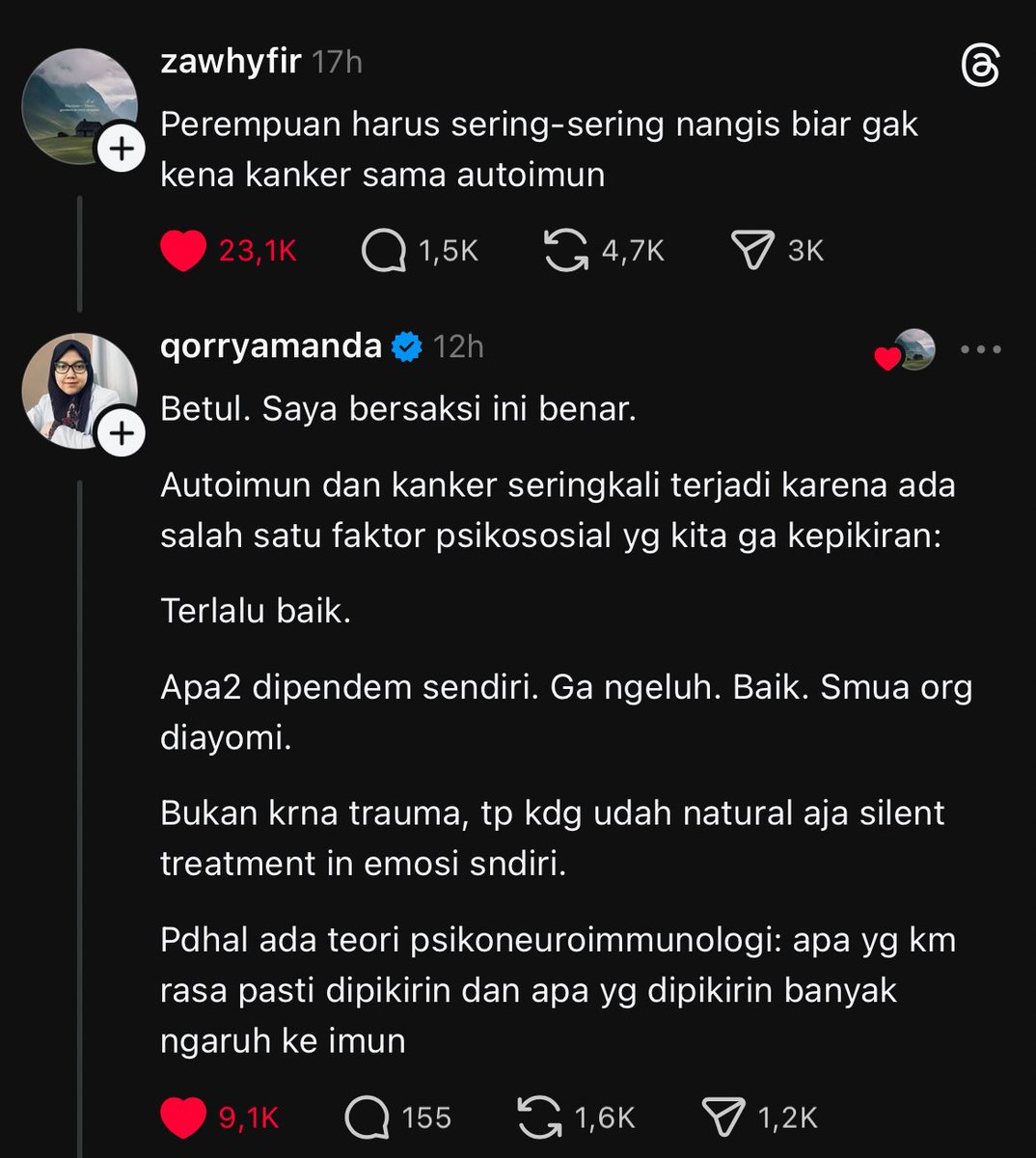 ini bener bgt sih, usahain jangan terlalu banyak pikiran atau memendam sesuatu sendiran ya!!
