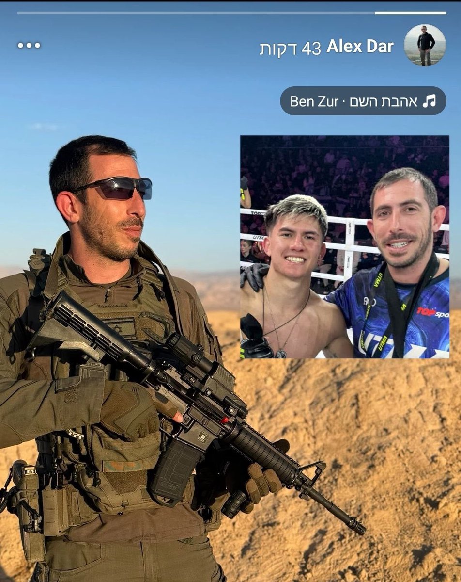 TOliveFern's tweet photo. Alex Dar, Israeli boxer coach, has just returned from an international event and posted his photo in IOF thug uniform returning to service. 
Of course this is just a civilian &amp; Jewish athlete 🤡 https://t.co/1eAZ7EWWz4