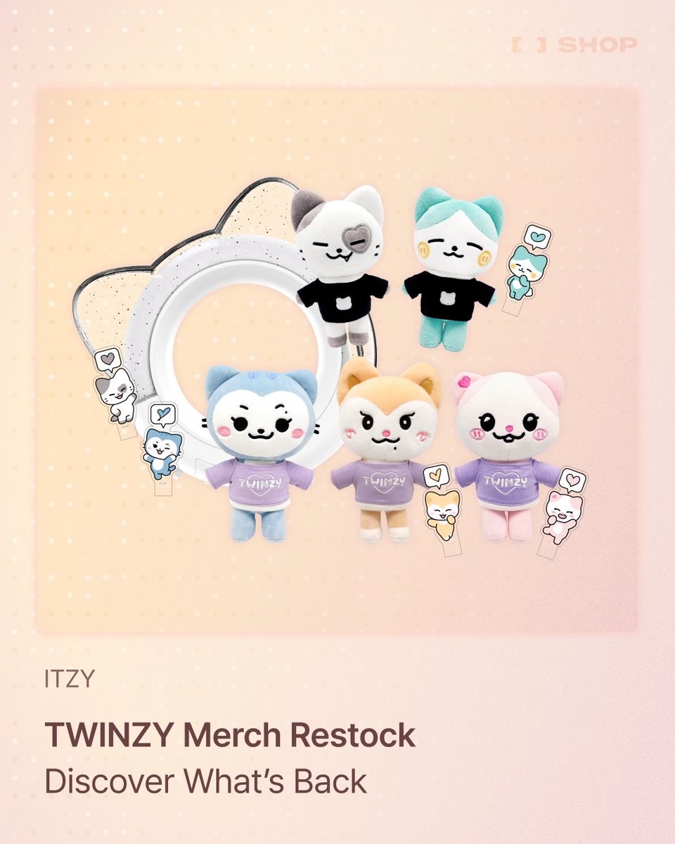 [🔔RESTOCK]

TWINZY MERCH가 돌아왔어요!
아래 상품을 지금 바로 FANS SHOP에서 만나보세요🖤

TWINZY MERCH is back!
Check out the items below now on the FANS SHOP🖤

• TWINZY PLUSH MINI Ver.
• TWINZY PLUSH ORIGINAL Ver.
• ITZY LIGHT RING V2 TWINZY CUSTOM HEAD
• ITZY LIGHT RING V2