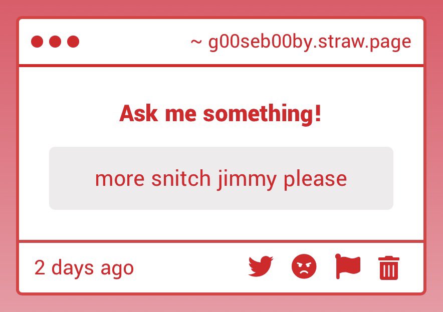 i don’t think i’ve actually ever posted about jimmy being the snitch but that’s genius i should thank u anon ur a genius 

g00seb00by.straw.page