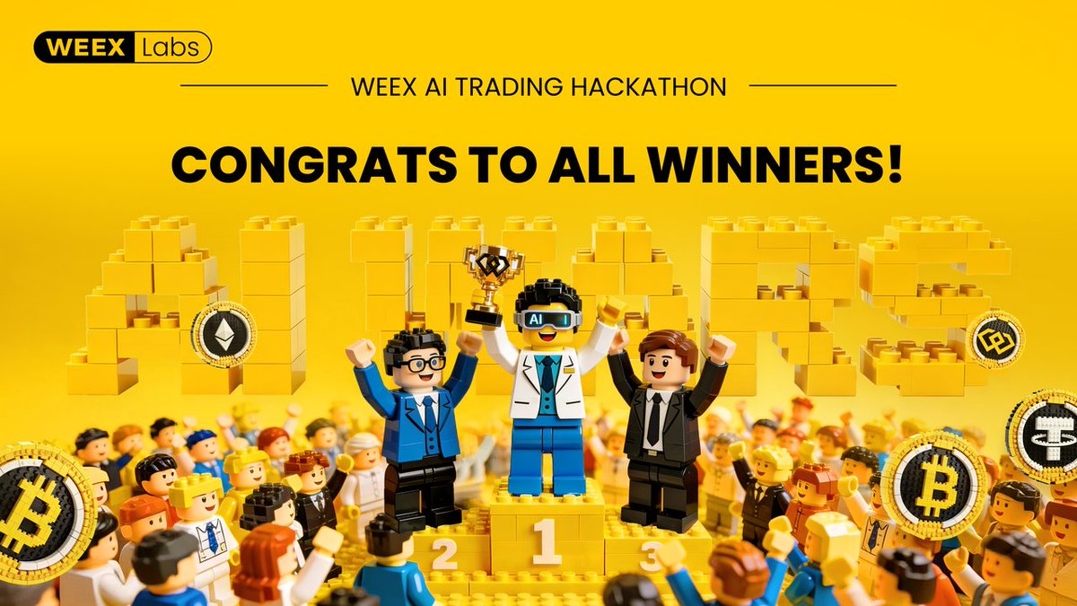WEEX_Official's tweet photo. 🏁 The WEEX AI Hackathon has officially come to a close!  

A huge thank you to all the brilliant minds who pushed the boundaries of AI in trading！
After intense competition, we’re proud to announce the TOP 10 winners:  
1️⃣ todd  
2️⃣ Shadow Trading AI  
3️⃣ 奥印AI量化系统  
4️⃣ ClubW_9Kid  
5️⃣ Rift  
6️⃣ Paper Hands Club  
7️⃣ zemeng  
8️⃣ Makabaka  
9️⃣ 0x31ad.sun  
🔟 Al to Moon  

🏆 Special Awards:  
✨ WEEX AI Trading x Hubble Special Award: nick  
✨ Best Risk Control x Tencent Cloud Special Award: ritmex  
✨ People’s Choice Award: crypto_trade  

Congratulations to all winners and participants! The future of AI-powered trading starts here. 🚀🤖  

#WEEX #AITrading #Hackathon #Web3