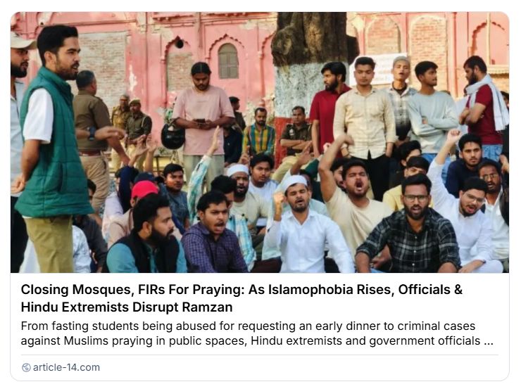 Article14live's tweet photo. Lucknow Univ students offered namaaz in public. In response, Hindu students recite Hanuman Chalisa & sprinkle Gangajal to ‘purify’ the premises. Lucknow cops file FIR only against the namaz, tell @kunalpurohit they haven’t heard of anyone reciting Hanuman Chalisa 

https://t.co/0pRg8R1YoW