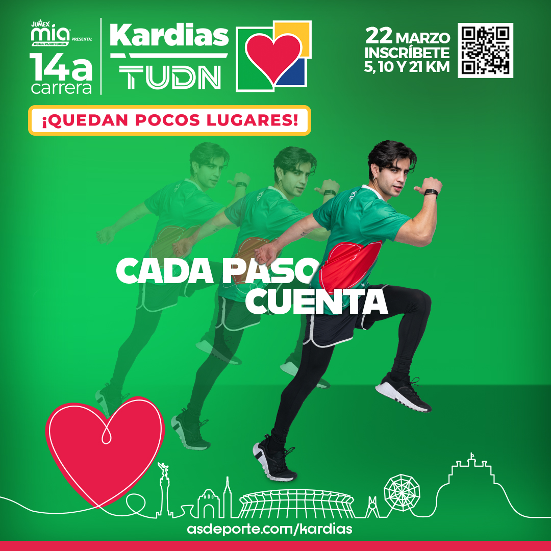 No es solo una playera… Es el uniforme de quienes corren por algo más grande ❤️👕❤️

🏃‍♂️🏃‍♀️ 14ª Carrera Kardias TUDN | 5K, 10K y 21K

Este 22 de marzo demuestra que #TuAyudaLate | Quedan pocos lugares: inscríbete ahora 👉 asdeporte.com/kardias