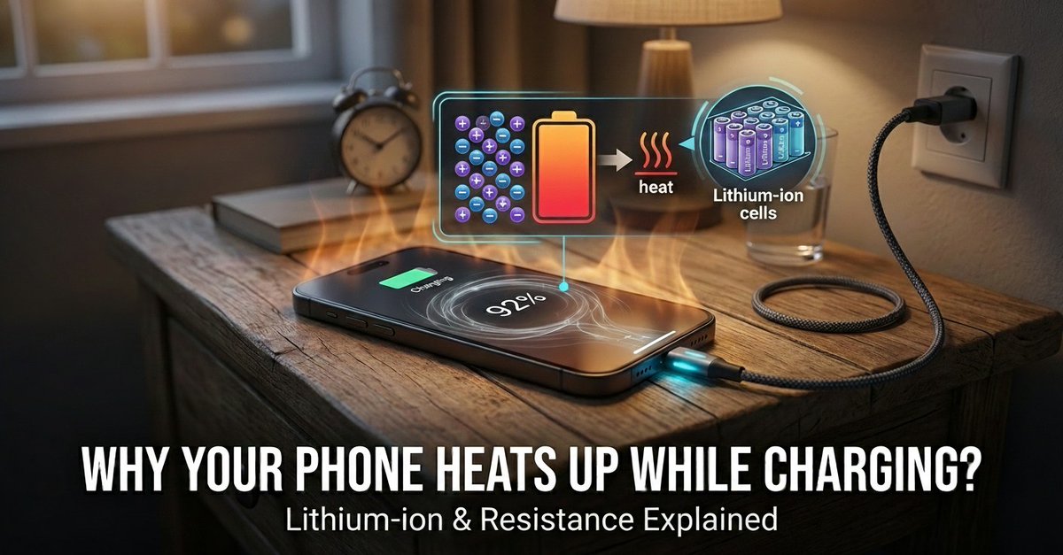 Engine_Preneur's tweet photo. Ever notice your phone getting warm/hot while charging tonight? 🔥📱
Why? It's physics + chemistry: Electricity flows through wires/battery with resistance → converts some energy to heat (Joule heating). Fast charging pushes more current/power → faster reactions in the lithium-ion battery → more heat as a byproduct. Normal, but excessive? Check!
Real-life tip: Avoid using heavy apps (games/videos) while fast-charging – it doubles the heat load. Charge in a cool spot instead!
What phone are you charging rn? Reply 👇
#DailyScience #PhoneCharging #Engine_Preneur