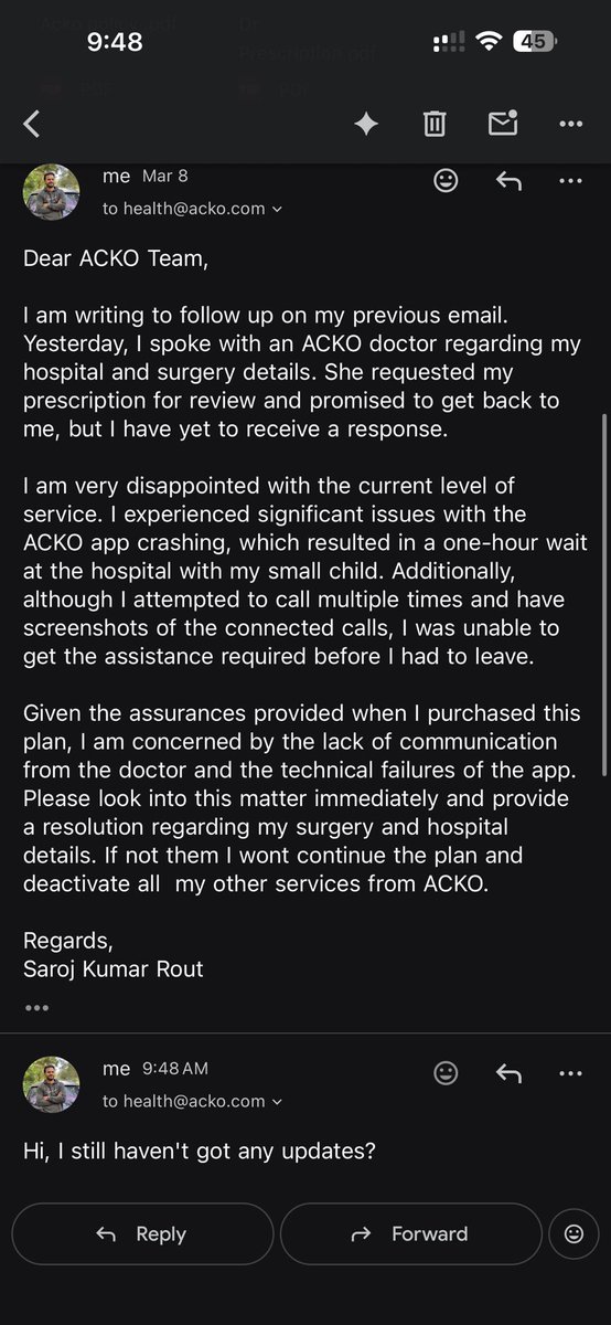 Saroj_kumar's tweet photo. @ACKOIndia lack of communication and no proper response, fed up calling and following up. https://t.co/2X0QHGZNwP